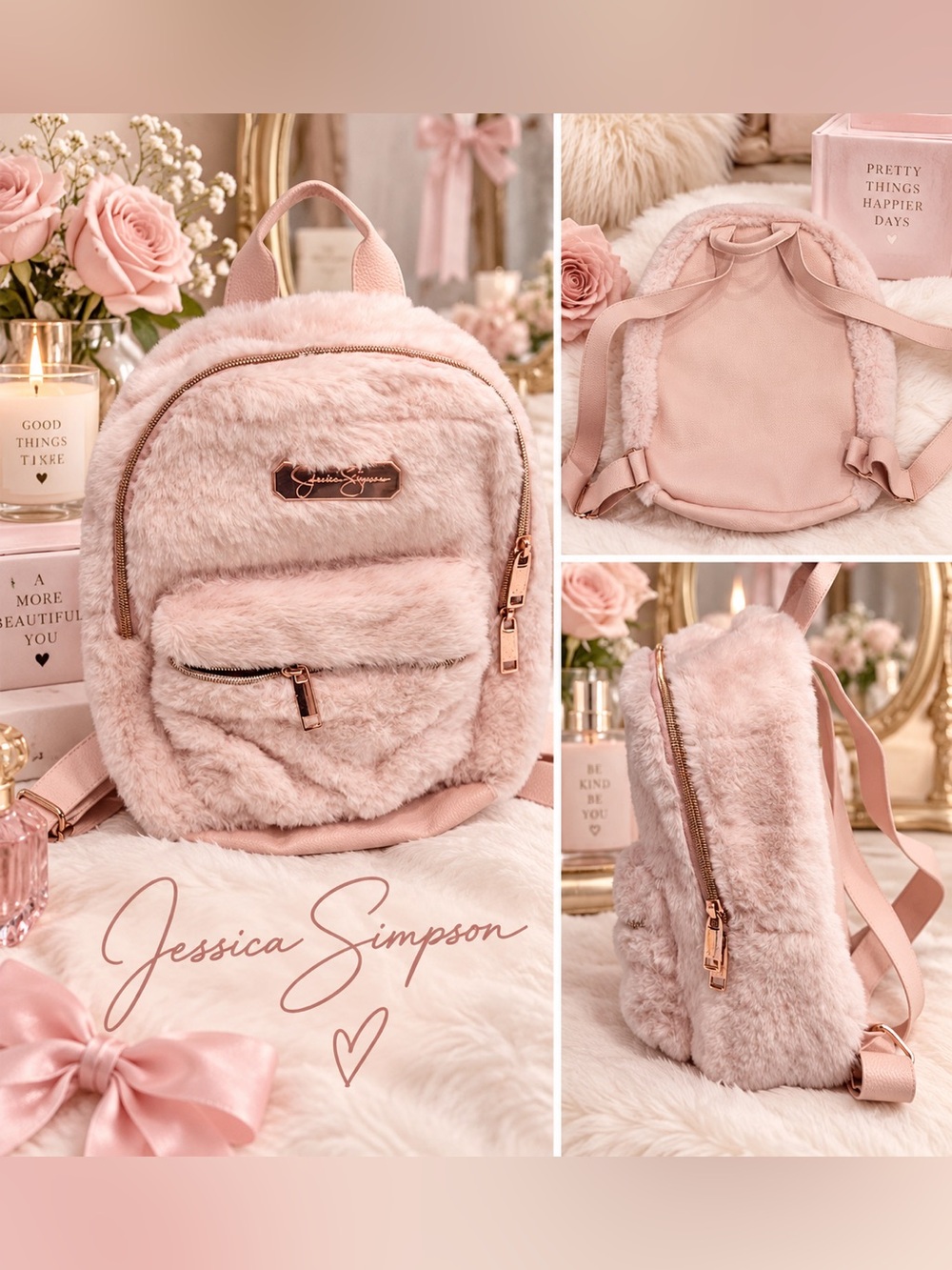 Jessica Simpson Blush Pink Faux-Fur Mini Backpack